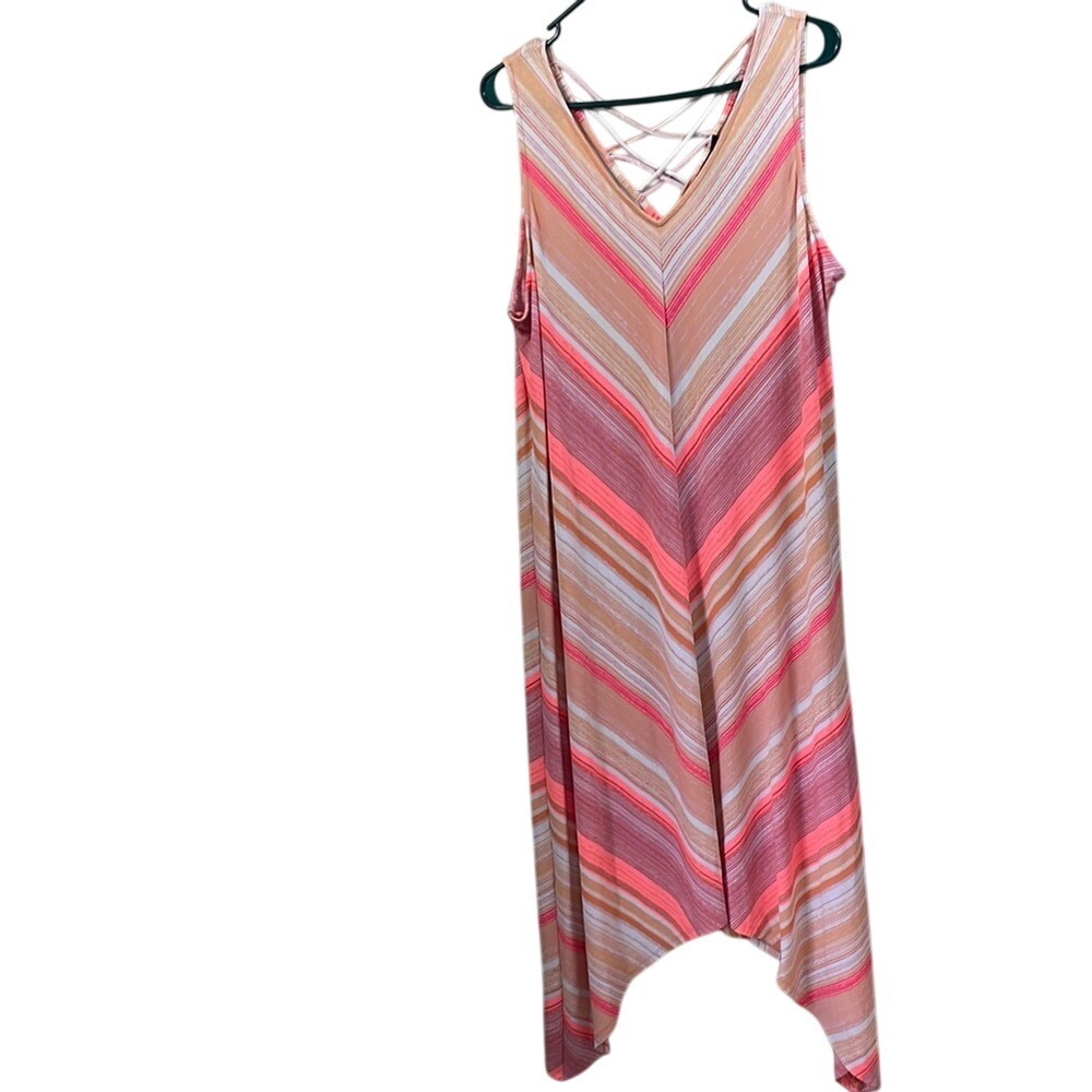 Striped Maxi Dress Criss Cross Back Sleeveless Casual Summer - Picture 1 of 10